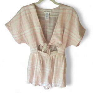 Mara Hoffman x Revolve pink striped tie front playsuit shorts romper S beach